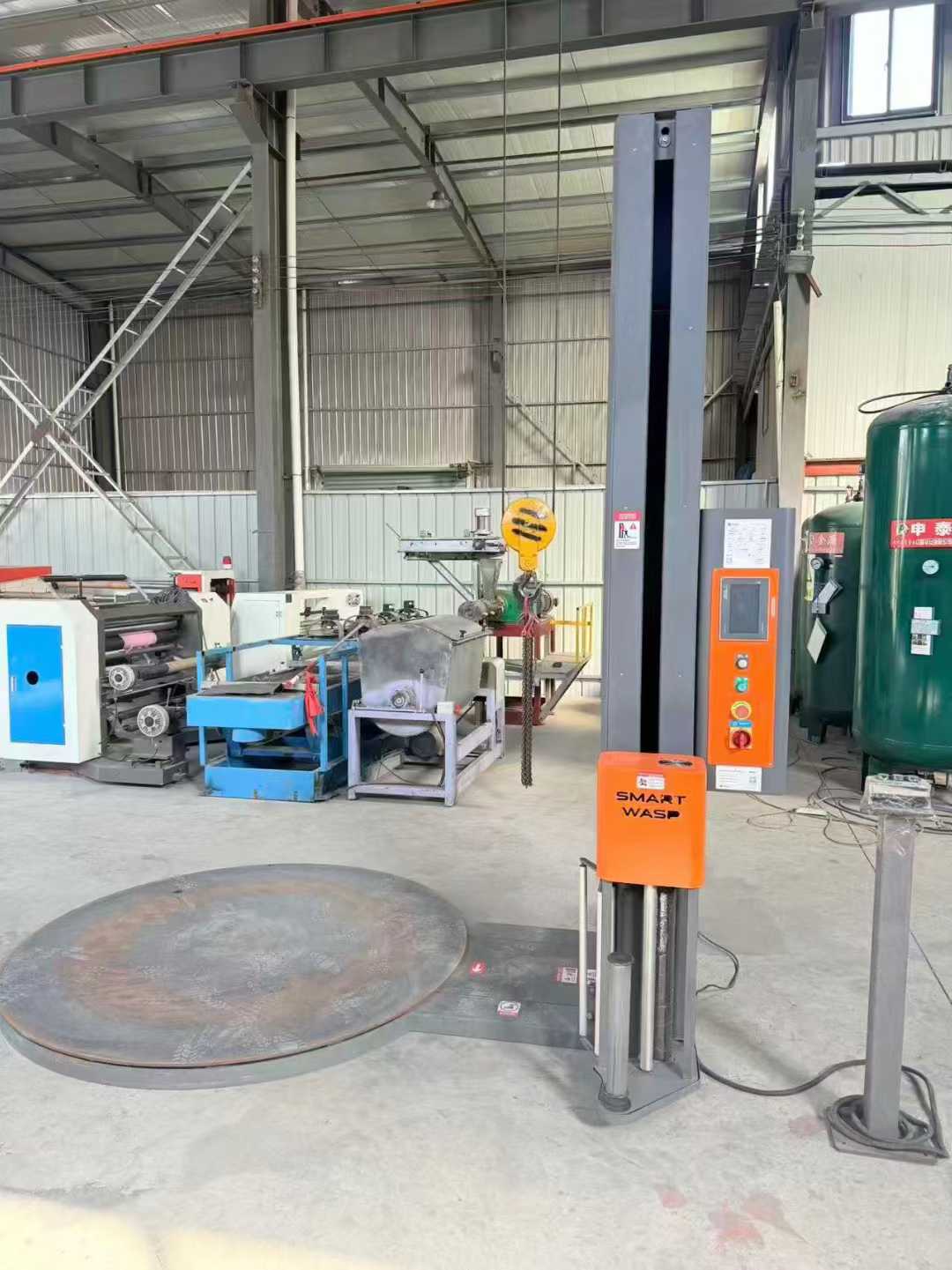 Large turntable packing machine.