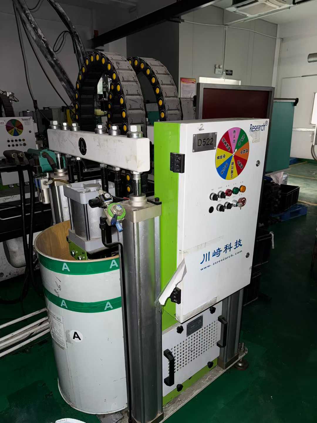 Two ABG 100T liquid silicone injection machines, equipped with two Kawasaki feeding systems.