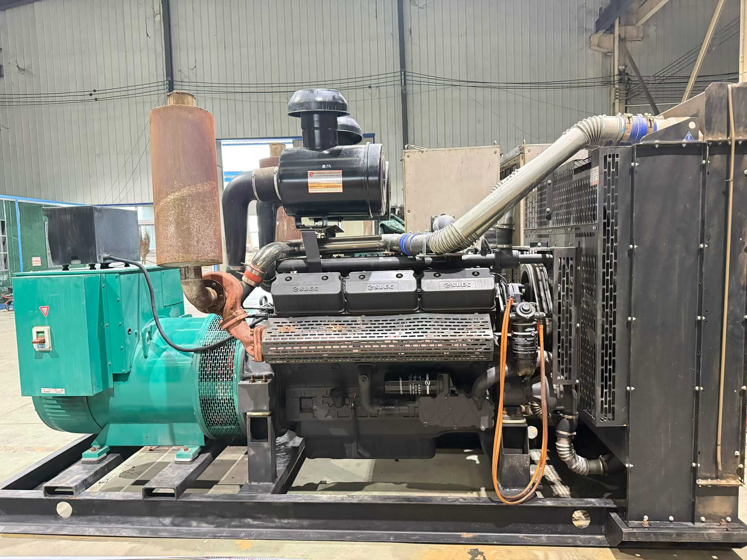 A 500-kilowatt generator produced by Shangchi Co. Ltd. in 2022, with original paint and certificates.