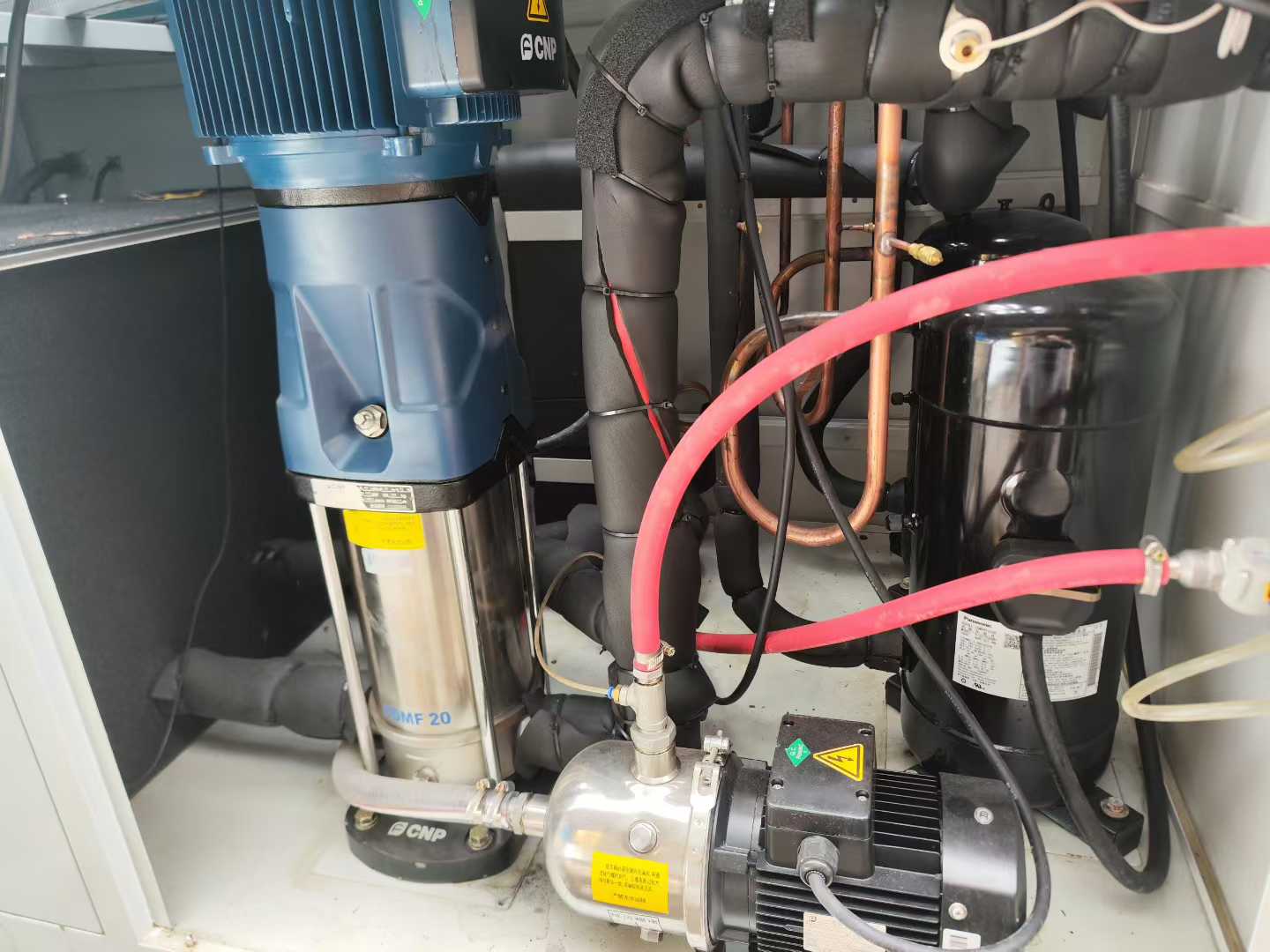 3 brand-new laser industrial chillers, dual temperature control, 10 horsepower unit and 2 20 horsepower units.