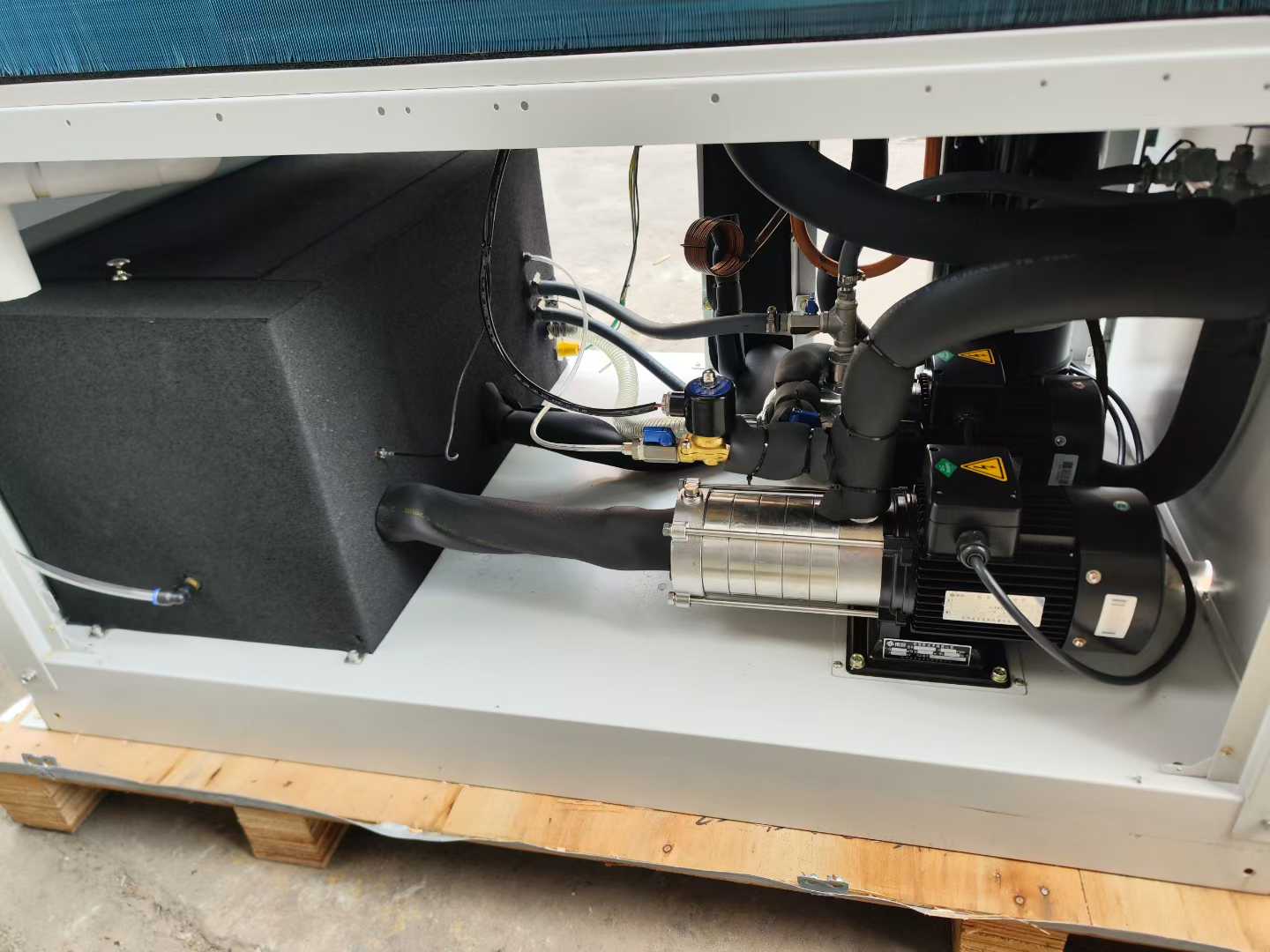 3 brand-new laser industrial chillers, dual temperature control, 10 horsepower unit and 2 20 horsepower units.