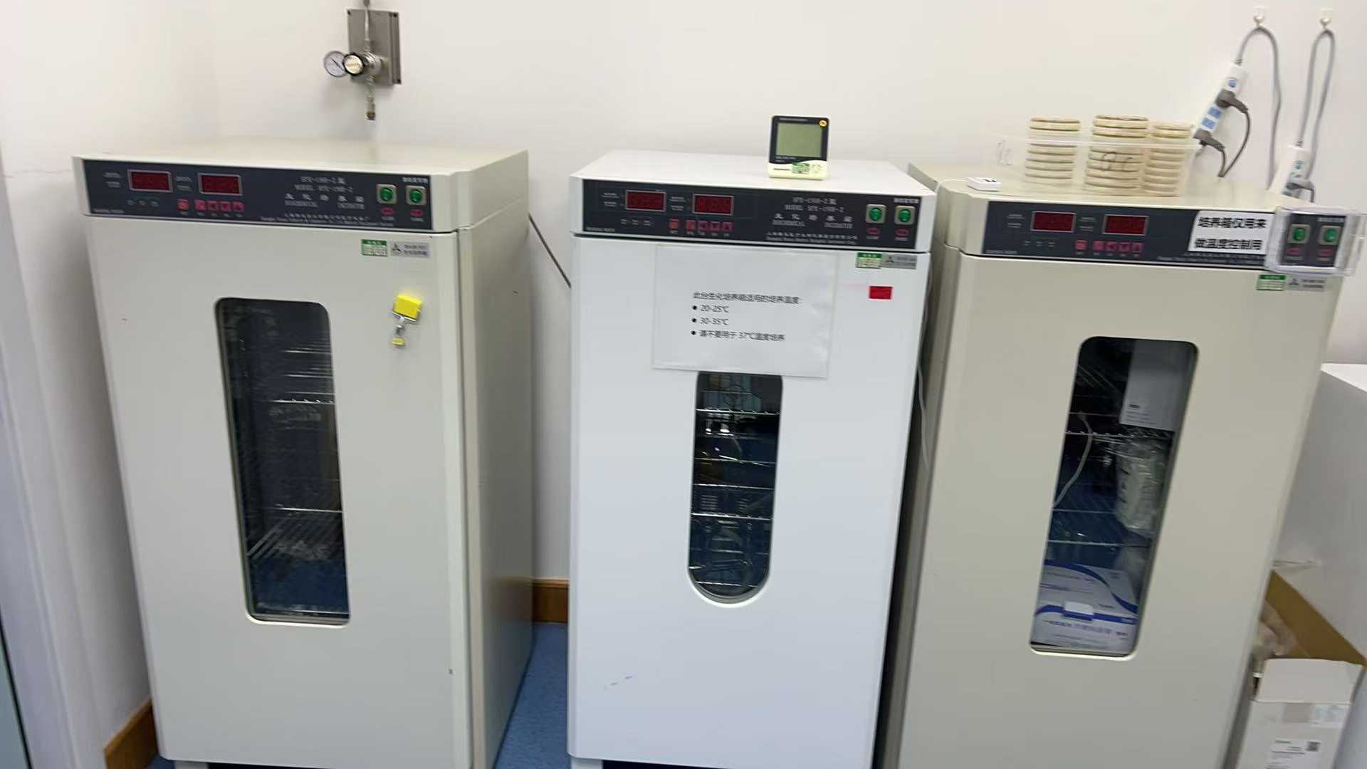 Laboratory equipment and instruments, sterile isolation units, Thermo Fisher biosafety cabinets, biochemical incubators.