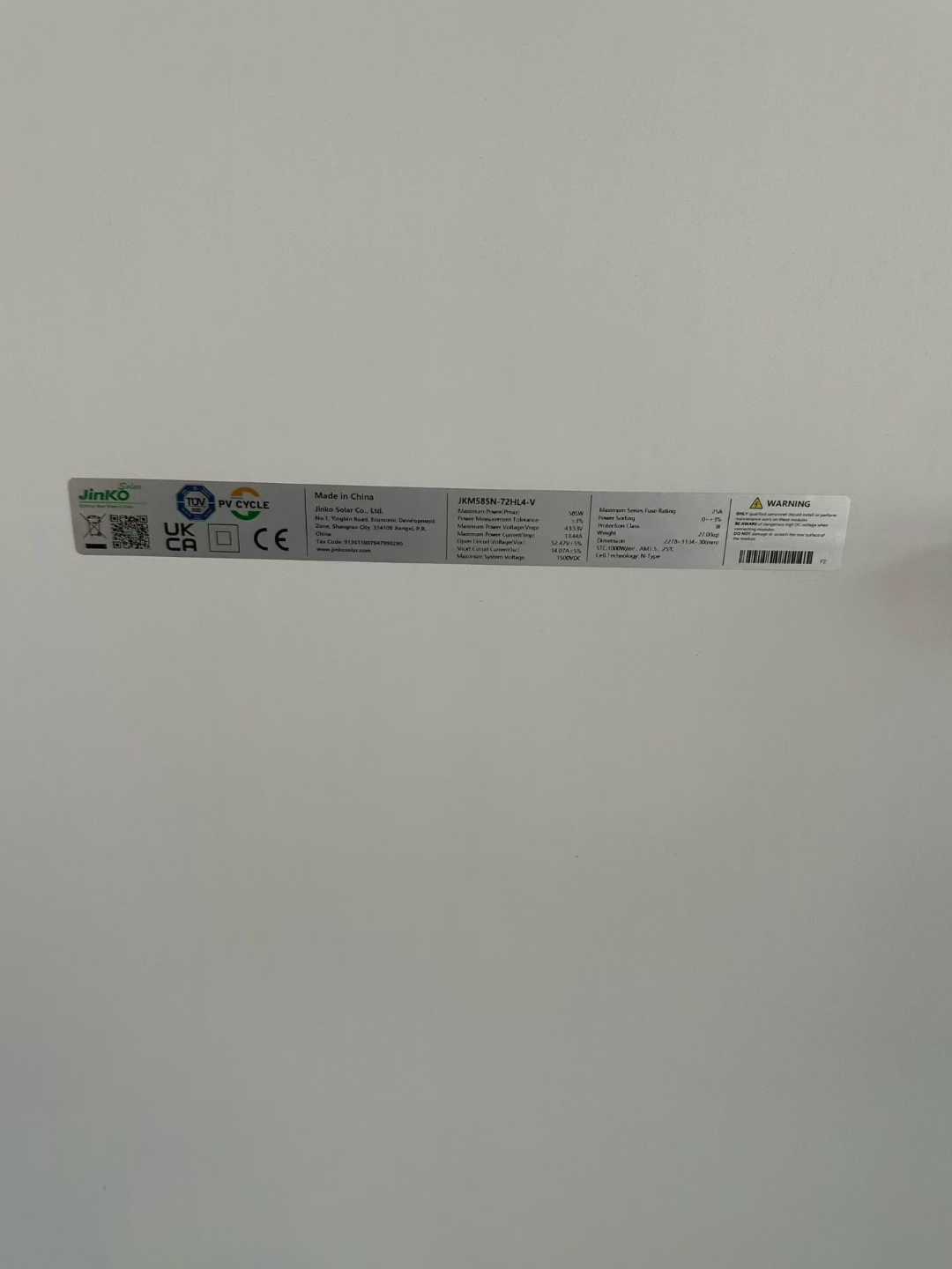 Jinko Single-Sided Grade A 585/595, English Long Wavelength.